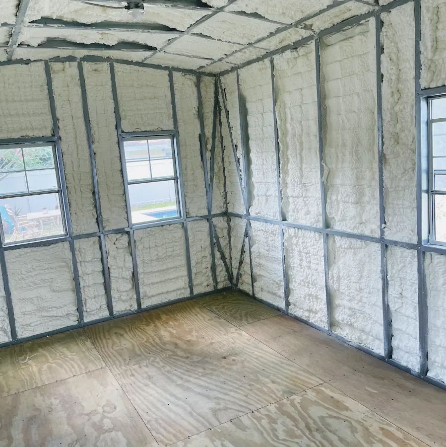 Closed-cell spray foam insulation applied to wall cavities in a residential project in San Benito